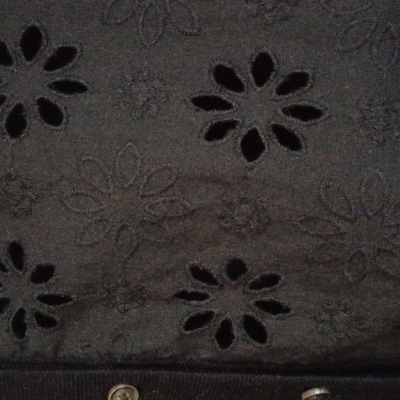 Ann Taylor, Black button-down sweater with floral eyelets.  SZ M. - Picture 3 of 4